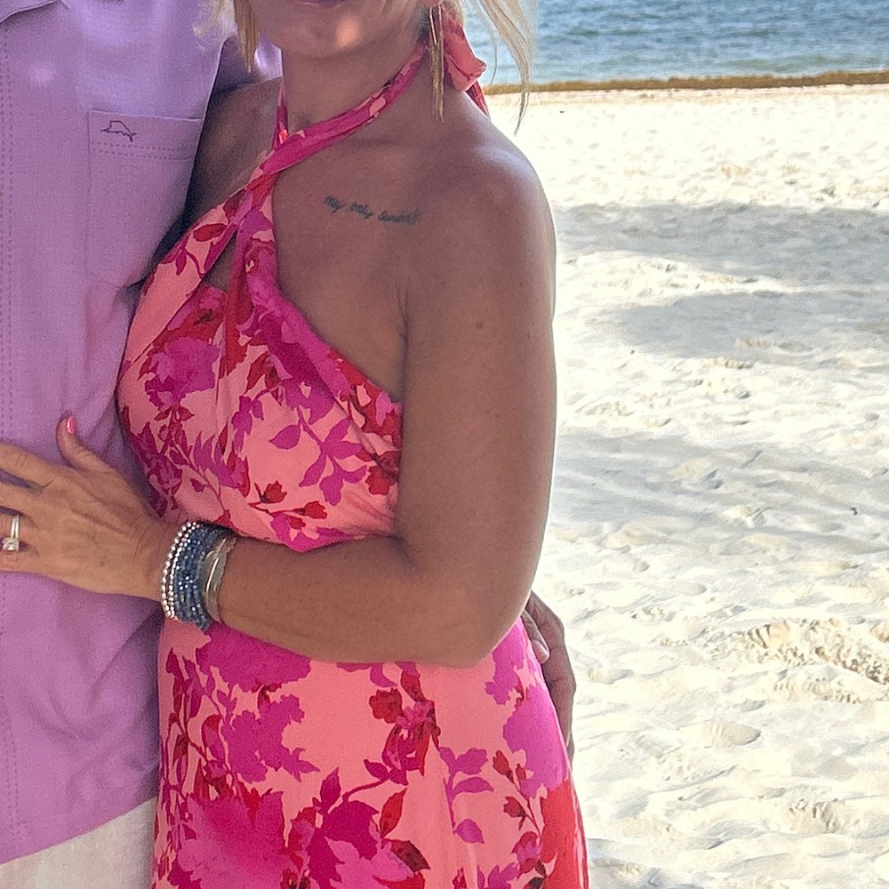 Lulu's Hot Pink and Red Floral Halter Midi Dress like new ..dry cleaned. - Picture 6 of 6